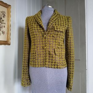 J CREW Chartreuse and Metallic Houndstooth Nubbly Blazer